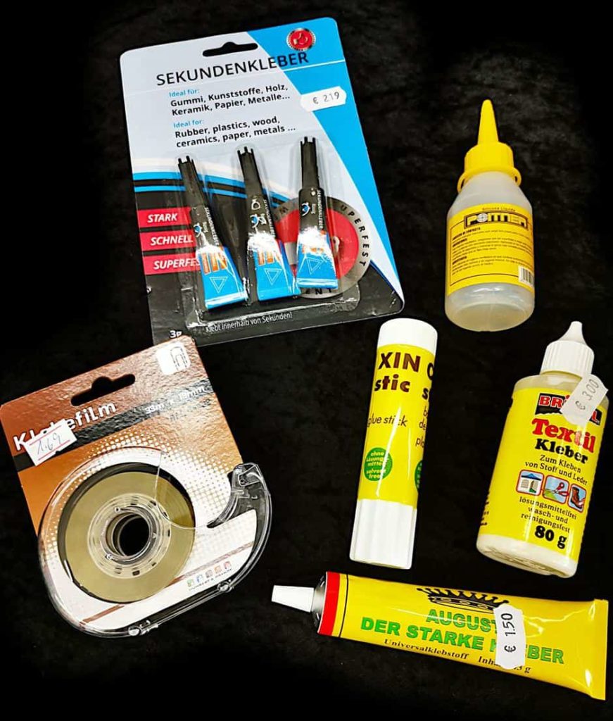 gründlich sparen - einkaufen in bad grund - haushalt - klebstoff universalkleber silikonkleber textilkleber sekundenkleber klebefilm tesafilm klebestift