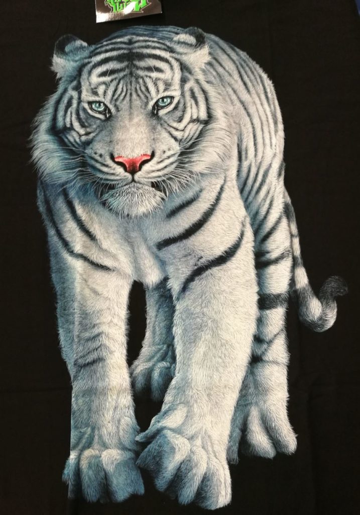 Bedruckte T-Shirts mit Tiermotiv für Damen und Herren - Tiger weiß - gründlich sparen - einkaufen in bad grund 