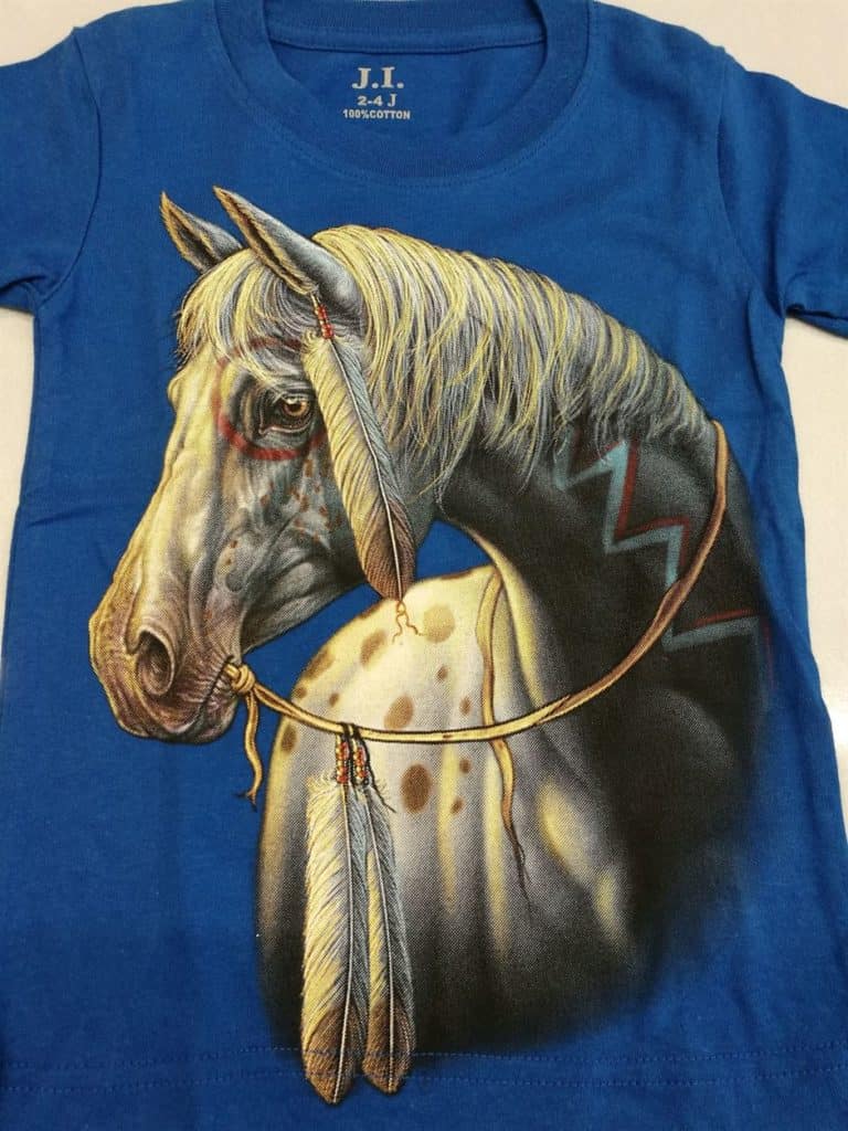 Bedruckte T-Shirts für Kinder - Baumwolle - Pferd Indianer blau (einseitig) - Gründlich Sparen - Einkaufen in Bad Grund