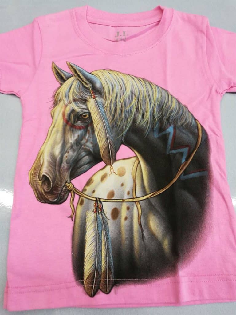 Bedruckte T-Shirts für Kinder - Baumwolle - Pferd Indianer rosa (einseitig) - Gründlich Sparen - Einkaufen in Bad Grund