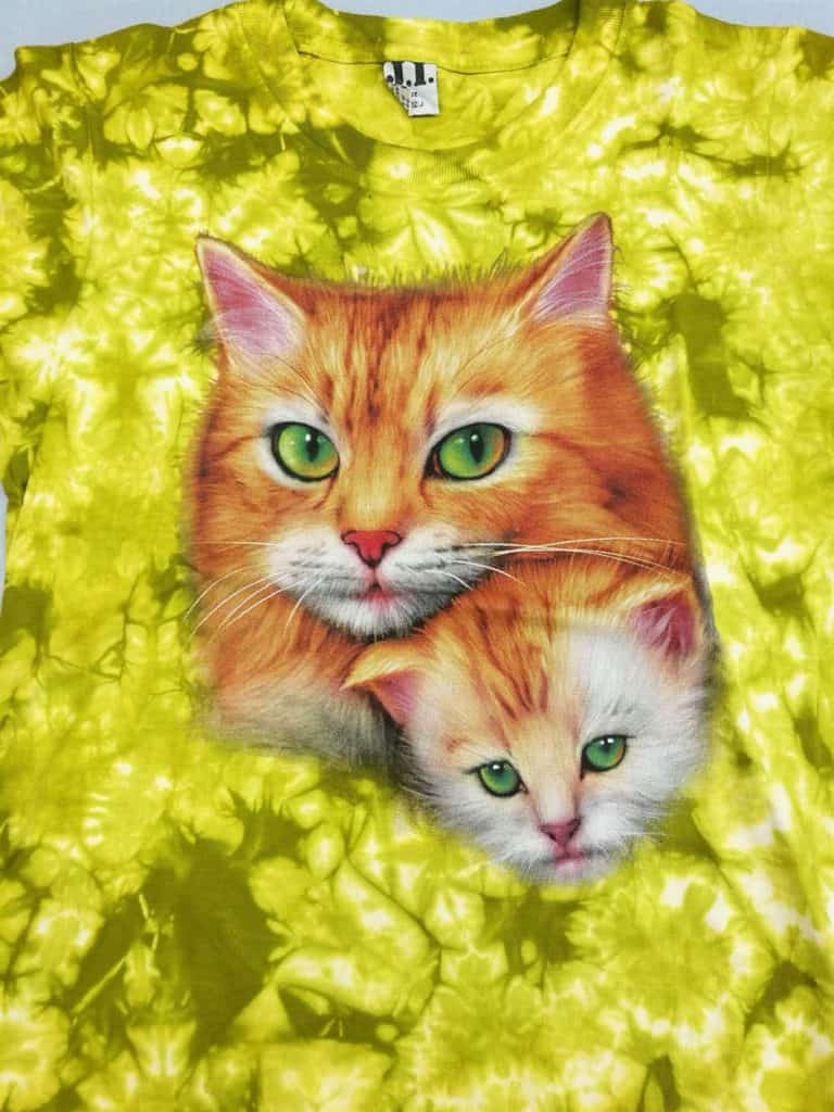 Bedruckte T-Shirts für Kinder - Baumwolle - Katze 01 batik gelb - Gründlich Sparen - Einkaufen in Bad Grund
