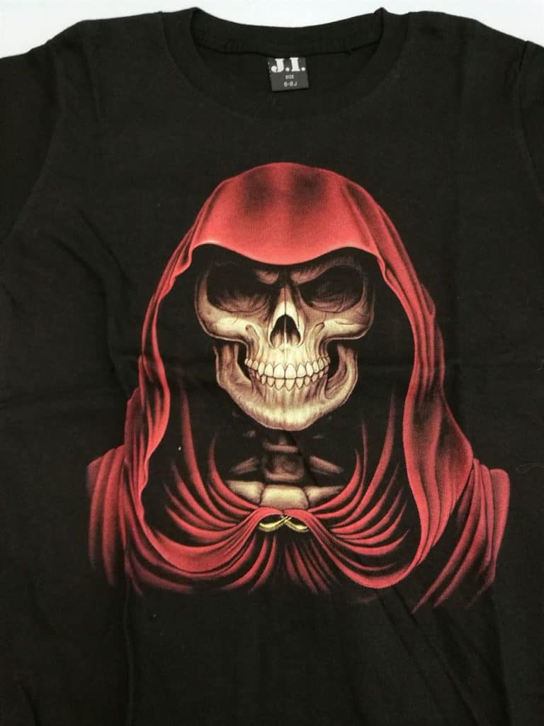 Bedruckte T-Shirts für Kinder - Baumwolle - Schädel mit Kapuze - Gründlich Sparen - Einkaufen in Bad Grund