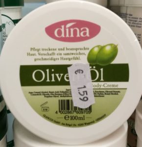 gründlich sparen - einkaufen in bad grund - drogerie koerper salbe Olivenöl Haut Creme