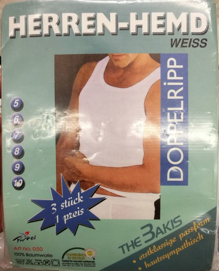 gründlich sparen - einkaufen in bad grund - laden unterwaesche herren unterhemd baumwolle weiß feinripp o. doppelripp