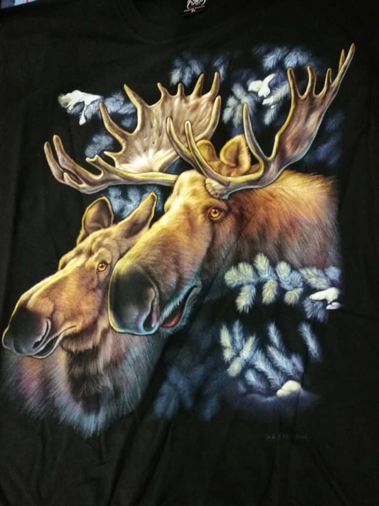 Bedruckte T-Shirts mit Tiermotiv für Damen und Herren - Elch Rentier Hirsch - gründlich sparen - einkaufen in bad grund 