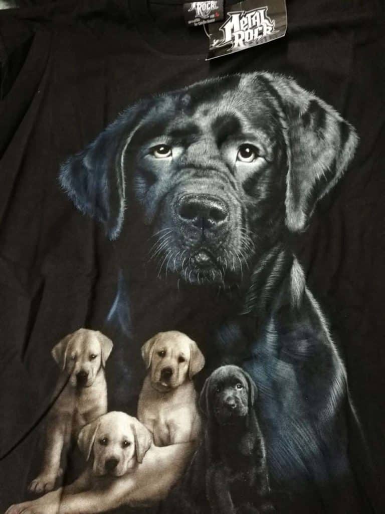 Bedruckte T-Shirts mit Tiermotiv für Damen und Herren - Hund Labrador Retriever schwarz mit welpen - gründlich sparen - einkaufen in bad grund 