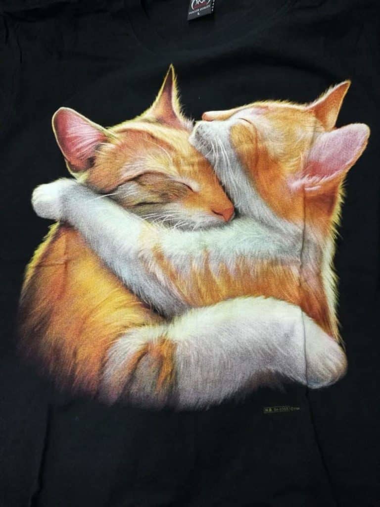 Bedruckte T-Shirts mit Tiermotiv für Damen und Herren - Katze 2 Katzen kuscheln - gründlich sparen - einkaufen in bad grund