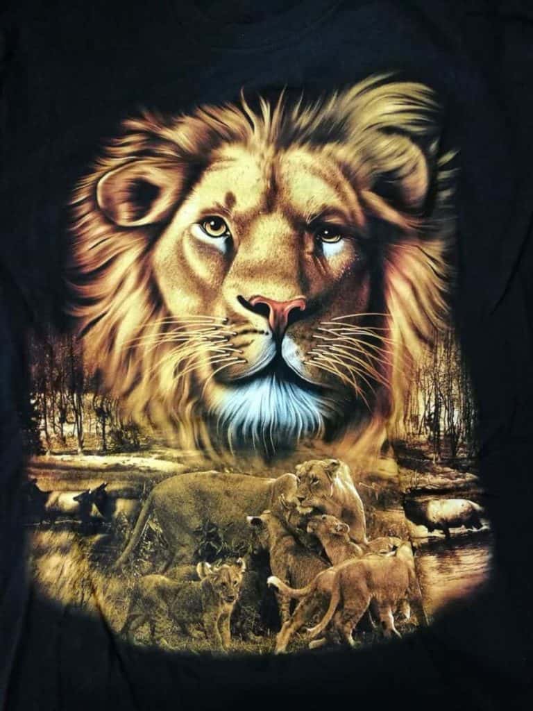 Bedruckte T-Shirts mit Tiermotiv für Damen und Herren - Löwin mit Jungen - gründlich sparen - einkaufen in bad grund