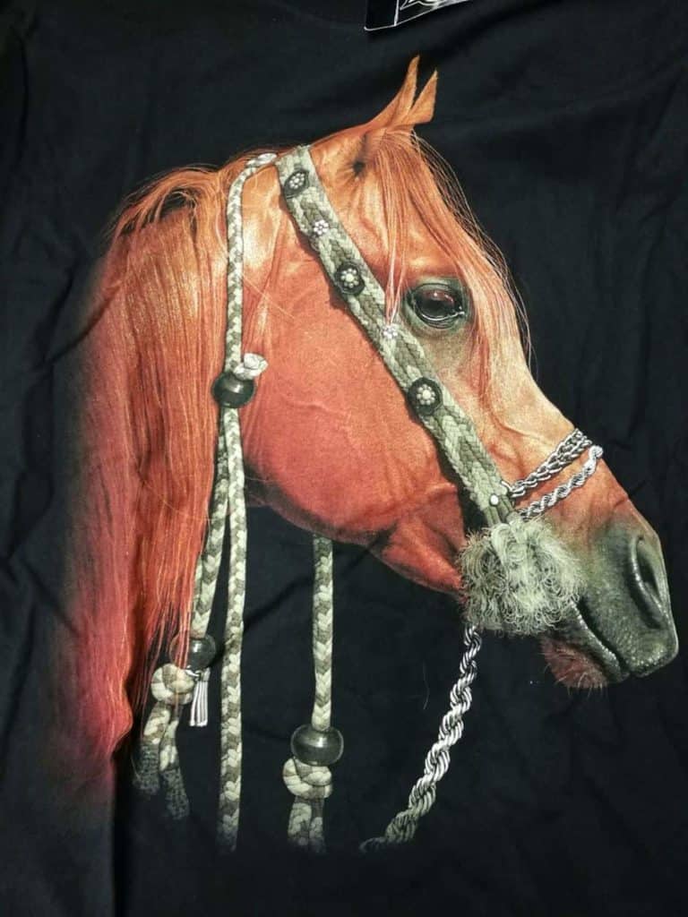 Bedruckte T-Shirts mit Tiermotiv für Damen und Herren - Pferd mit geschirr - gründlich sparen - einkaufen in bad grund